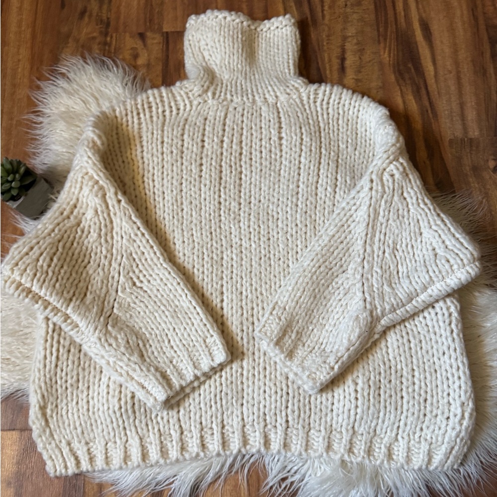 Anthropologie Chunky Knit Turtleneck Oversized Sweater Cream